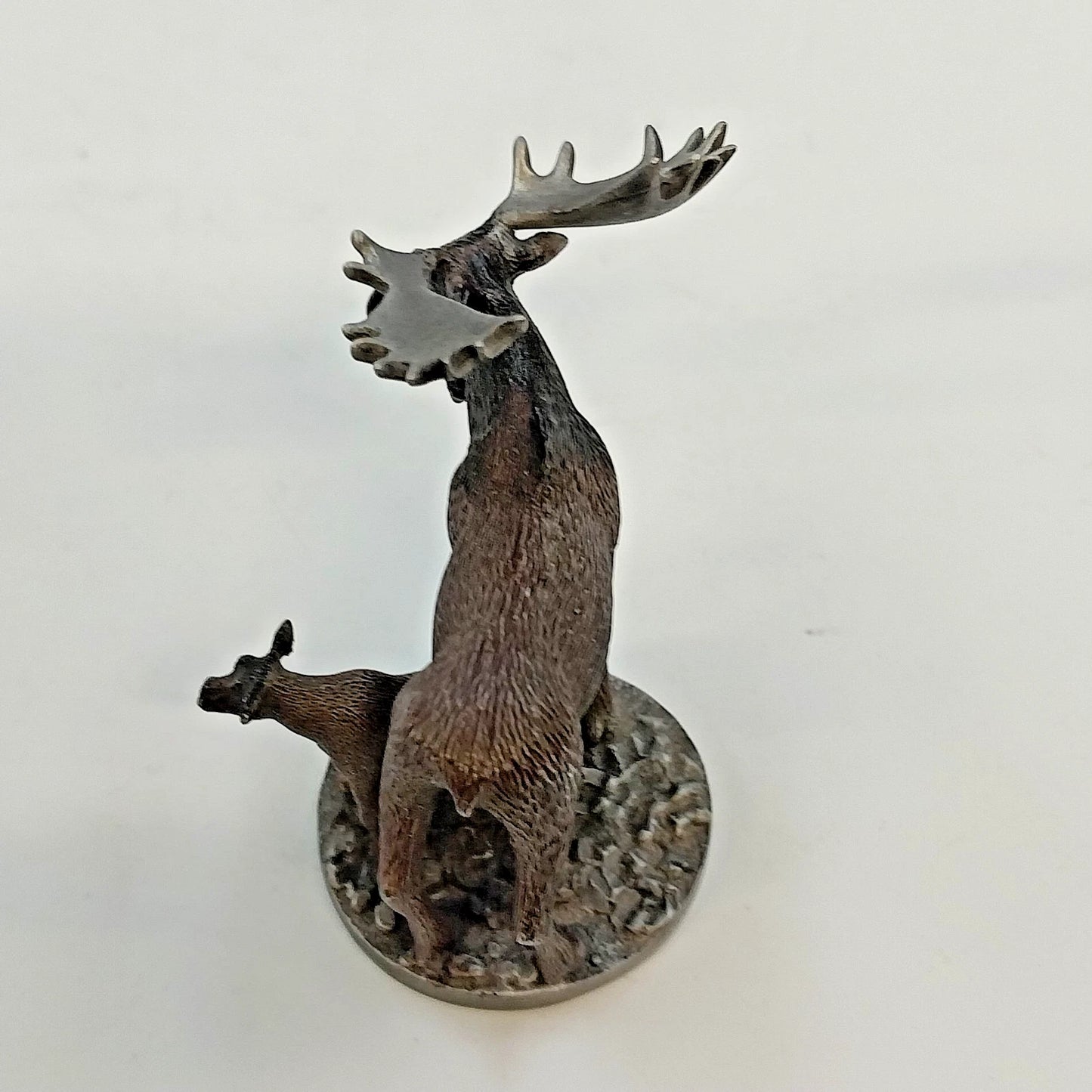 Heller Moose & Calf Pewter Statue Figurine 2" Wildlife Miniature 1983 Vintage