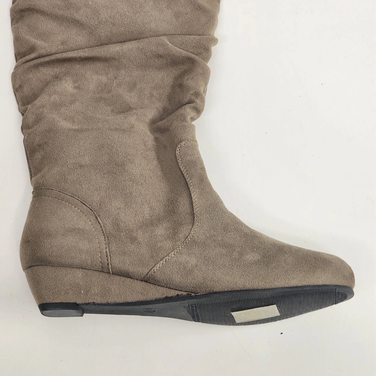 Anna Taupe Boots Slouch Faux Suede Knee High Women 8.5 Wedge Heel NWT Zip Buckle