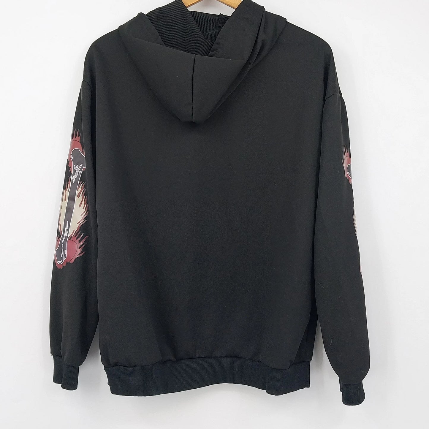 Romwe Men's Sinister Grunge Hoodie Black Poly Knit Streetwear Graphic Goth Sz M
