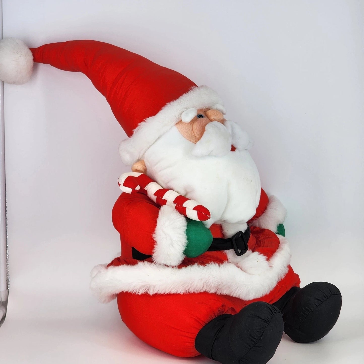 Christmas Stuffins Sitting Santa Claus Plush 15" Nylon Candy Cane 1993 Indonesia