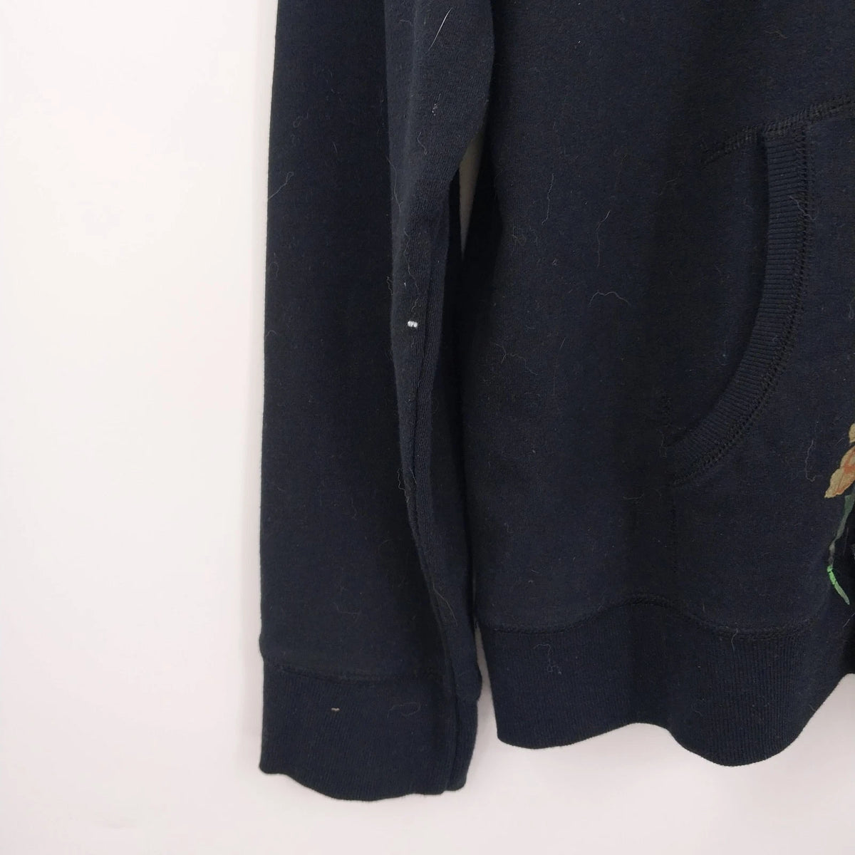 Mirika Women's Floral Embroidered Black Full Zip Hoodie Jacket Size Large