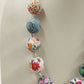 Multicolor Fabric Covered Beaded Boho Necklace Adjustable Satin Ribbon Tie