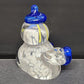 Murano Frosty Type Glass Snowman Bust Paperweight with Arms Blue Hat Mittens 4"h