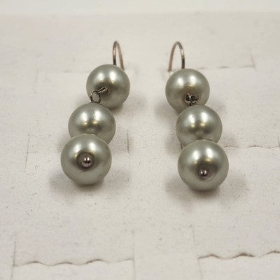 Sterling Silver 925 Triple White Gold Faux Pearl Dangle Drop Earrings 2"