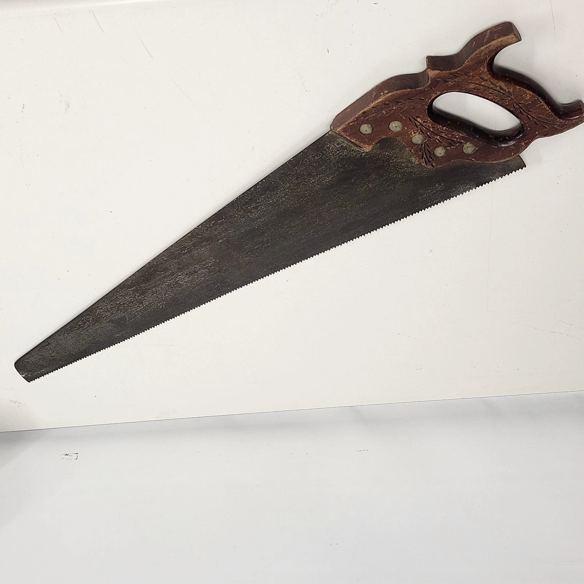 Crosscut Hand Saw 26" Carved Wood Handle Vintage Carpenter Woodworking Tool