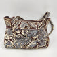 Vera Bradley Shoulder Bag Tote Slate Blooms Brown/Blue Floral Cotton Quilted Zip