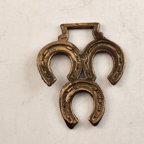 Brass 3 Horseshoe Lucky Vintage England Wall Hanger Door 1970s 4" Triple