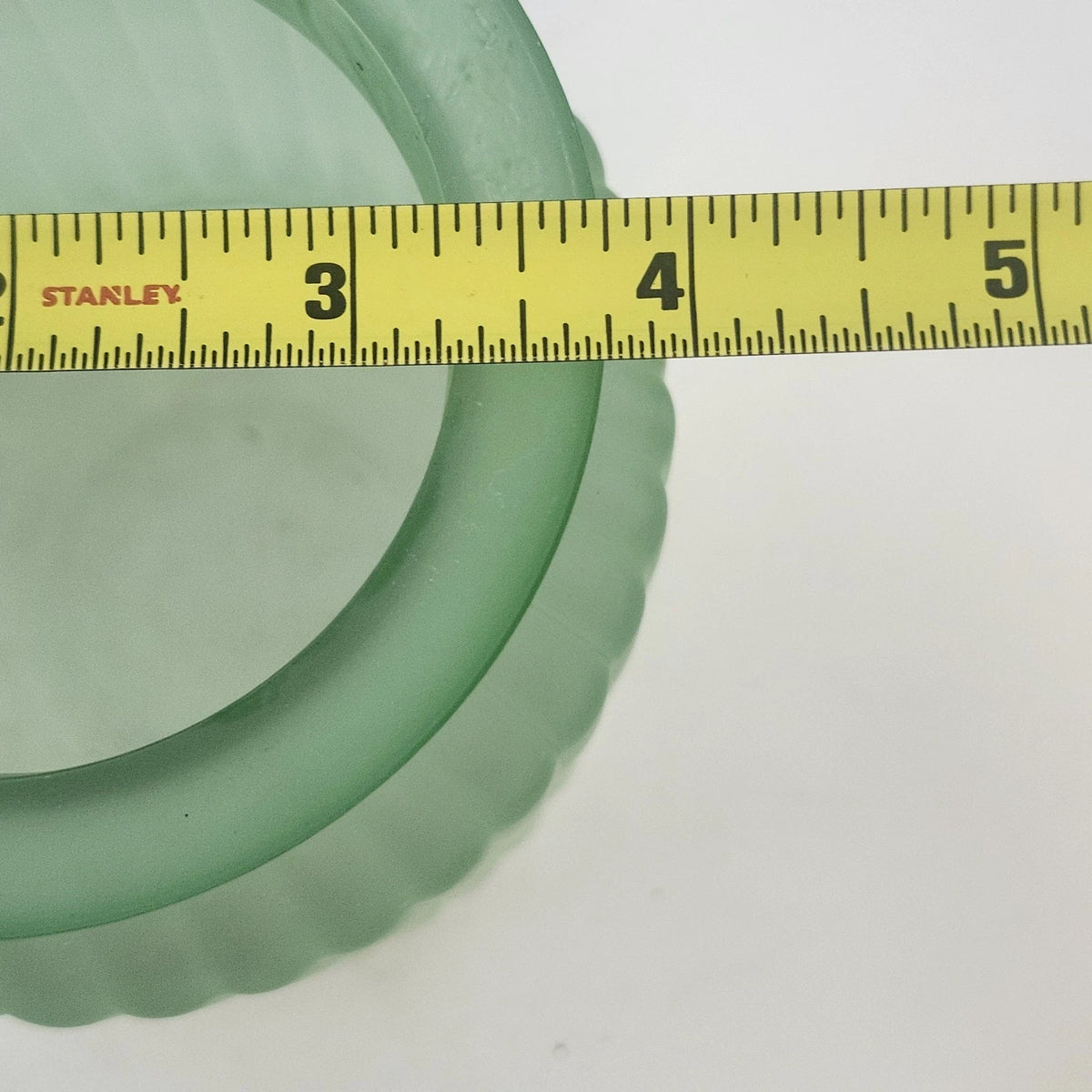 Frosted Glass Sage Green Vase 5.75" Textured Ribbed & Wide Flared Rim Vintage