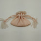 Cream Pink Textured Fabric Tulle Cosmetic Jewelry Drawstring Purse Pouch Bag