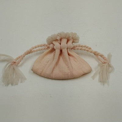 Cream Pink Textured Fabric Tulle Cosmetic Jewelry Drawstring Purse Pouch Bag
