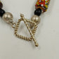 Black & Multicolor Bracelet Art Glass Beaded with Gold Tone Knotted Jewelry 7"