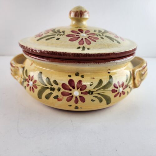 Terre Antiche Italy Covered Casserole Dish Stoneware Pottery 6" Lip Hand Painted