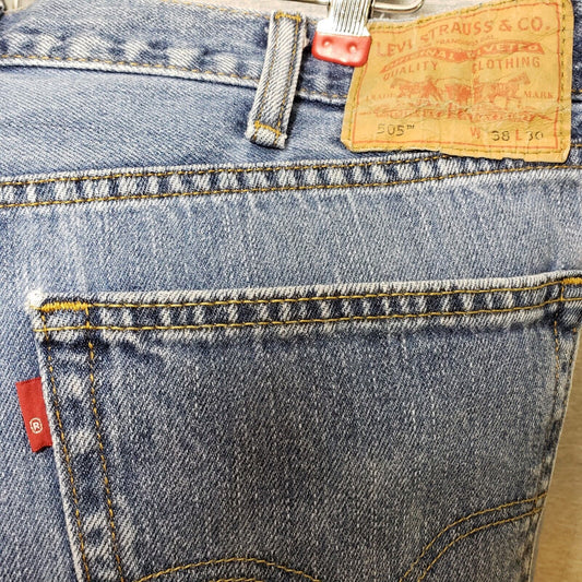 Levis 505 Blue Jeans Men's Regular Fit Straight Leg 38 x 30 Good Shape Repaired