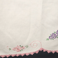 White And Pink Hand Embroidered Linen Tablerunner Vintage With Lace Trim