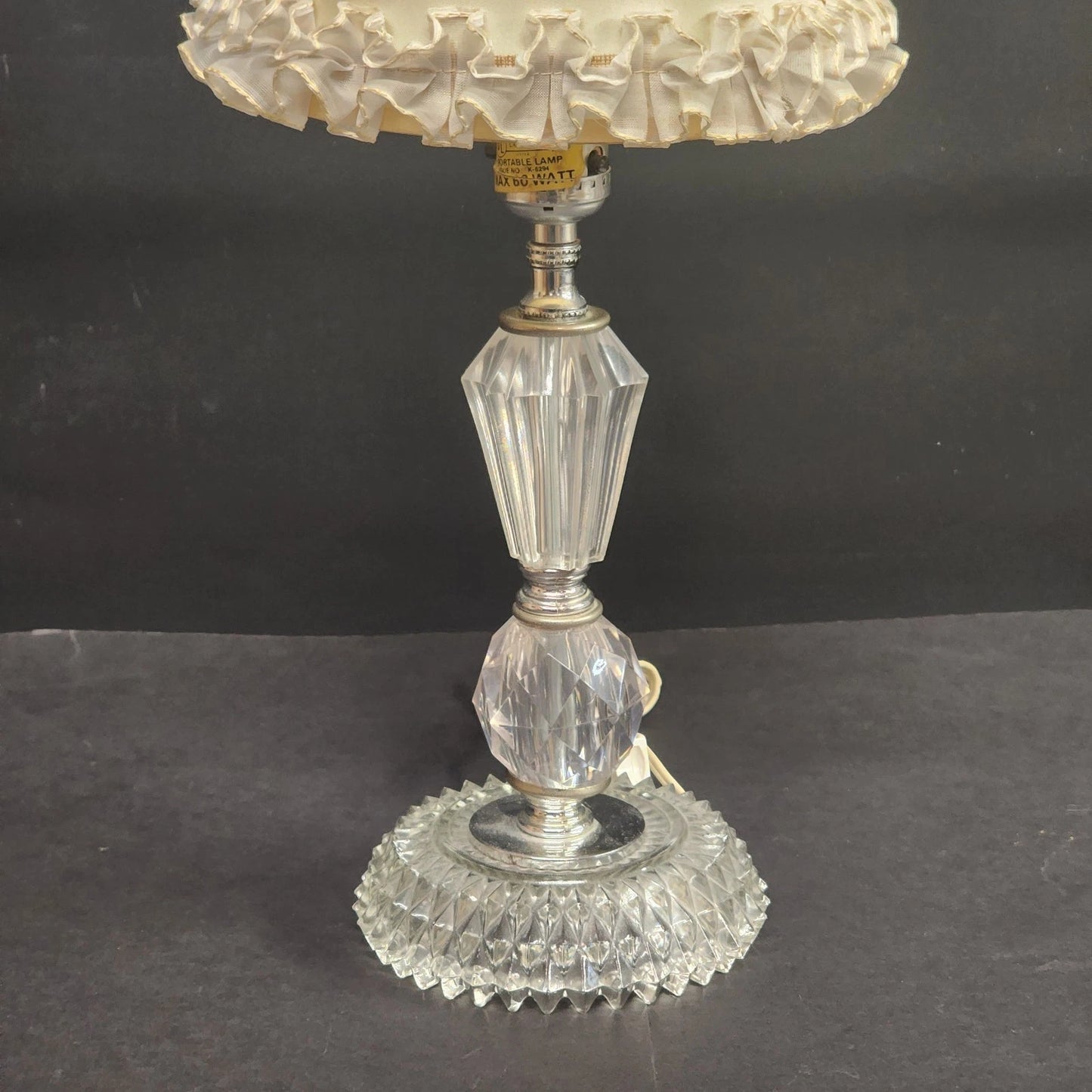 Clear Crystal Glass Table Lamp 12" Acrylic Boudoir Light White Ruffled Shade