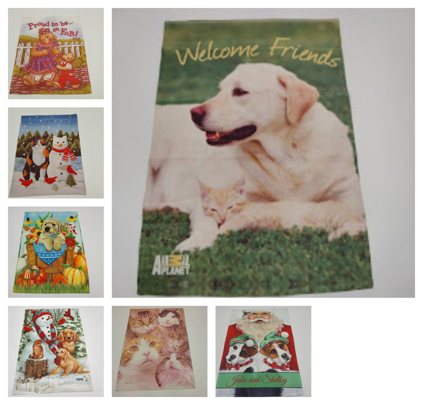 Set of 7 Animal Christmas Holiday with Snowman Mini Garden Flags Banner 12"x18"