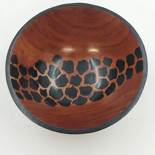 Hand Carved Natural Wooden Bowl 5.5" African Safari Animal Print Zebra Giraffe