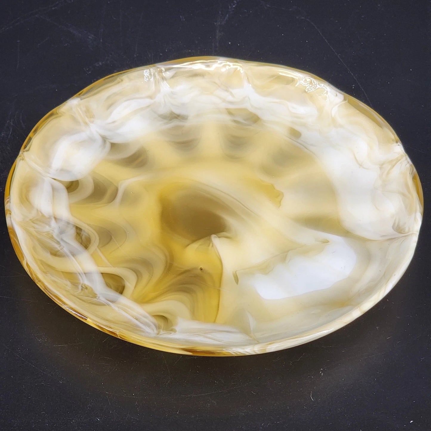 Vintage Akro Agate Caramel Slag Glass Plate Scalloped 8 Inch