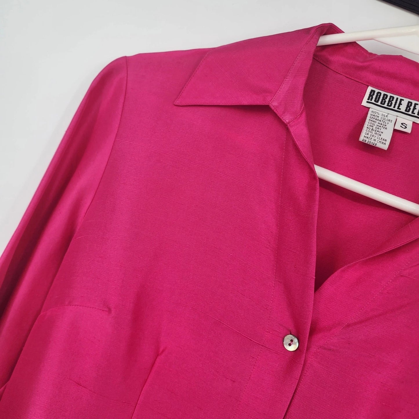 Robbie Bee Silk Blouse Women Small Pink Button Up Long Sleeve Shirt China