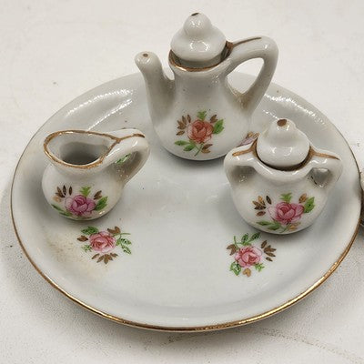 Porcelain Mini Tea Set 10pc Pink Rose Gold Trim by Price Products