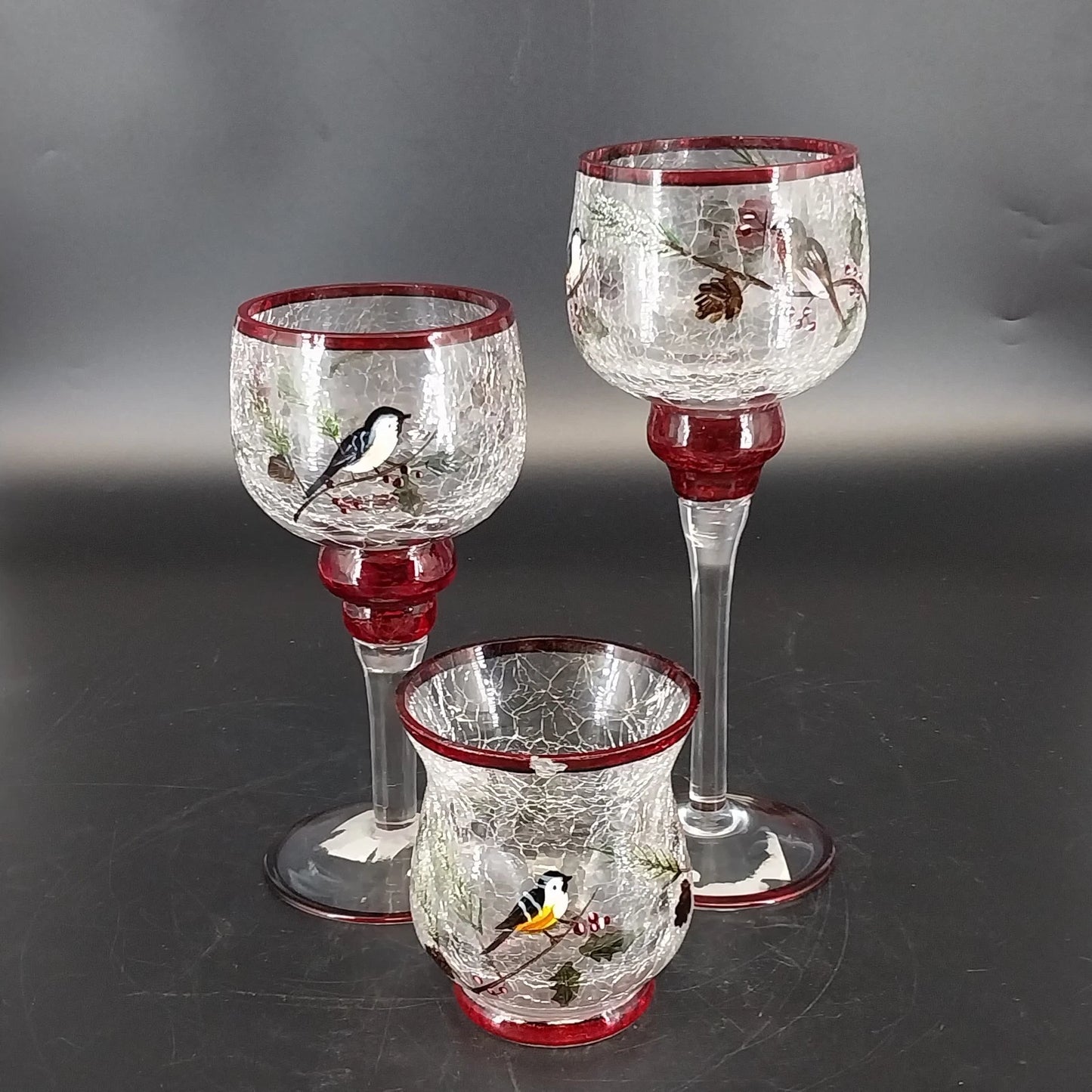 Yankee Candle Song Bird Crackle Glass Wax Burner Goblets 3 Pc Christmas Chipped