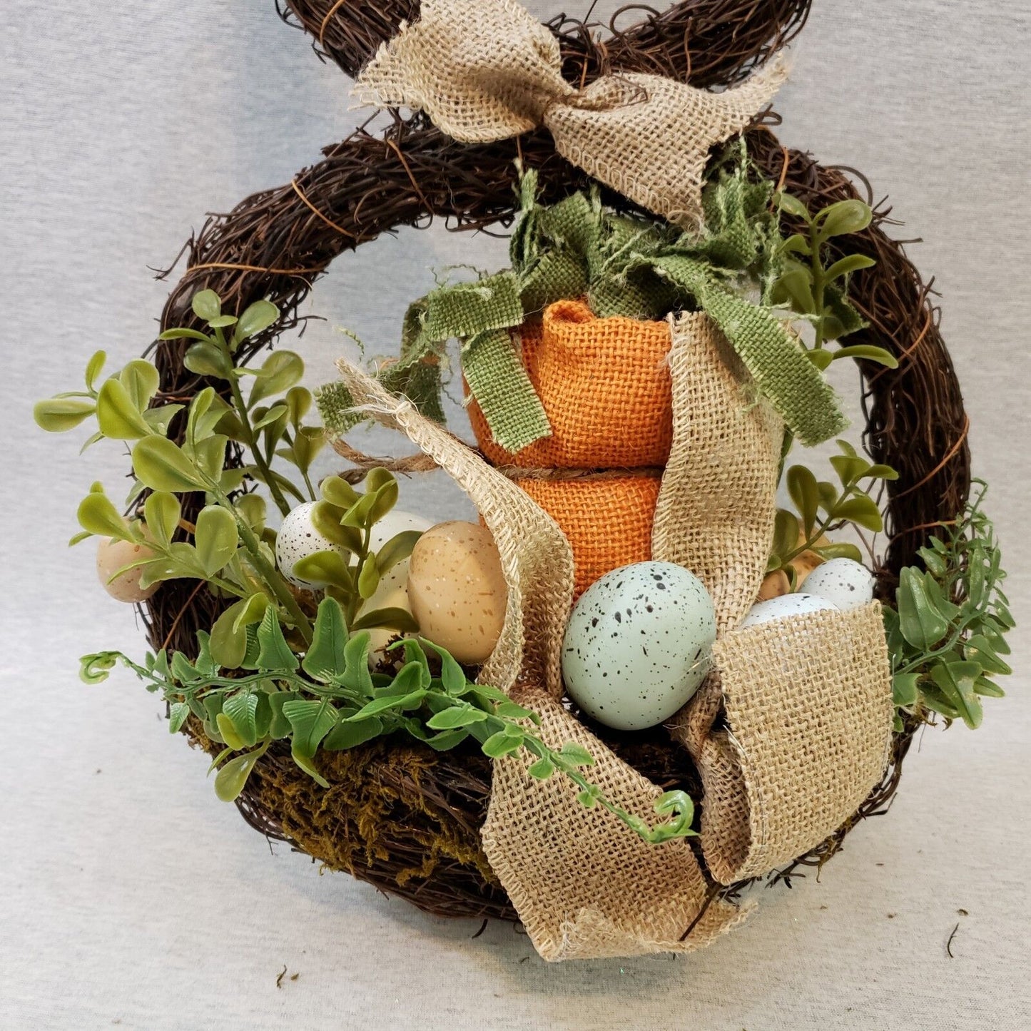 Easter Handwoven Vine Bunny Rabbit Egg Basket Woven Wall Hanging Grapevine 23"