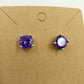 Set of 2 Stud Earrings Silver Tone with Purple and Blue Rhinestones