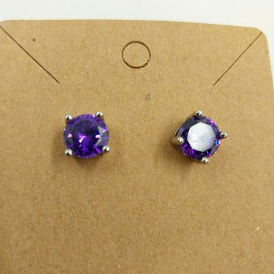 Set of 2 Stud Earrings Silver Tone with Purple and Blue Rhinestones