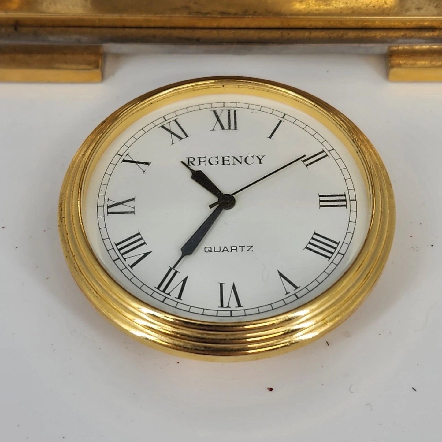 Regency Quartz Desk Mantel Clock Two Tone Gold Silver 5" Long Repair/Parts Only