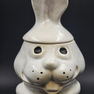 Hocus Pocus Bunny Cookie Jar 2 Piece McCoy 211 Porcelain Rabbit 13.5" H