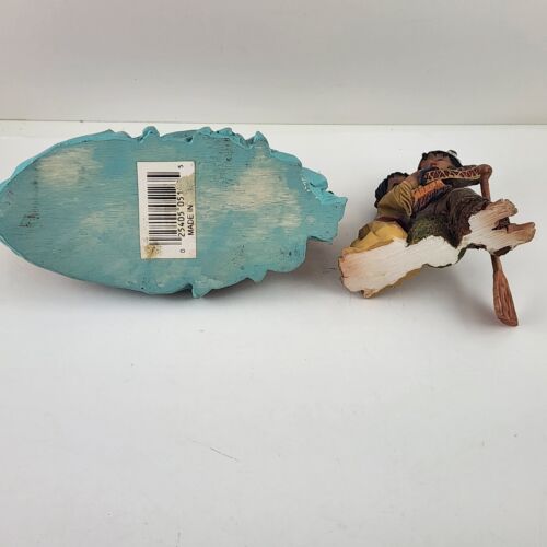 Native American Indian Kids In Canoe on the Water with Paddle Figurine Set 6.75"