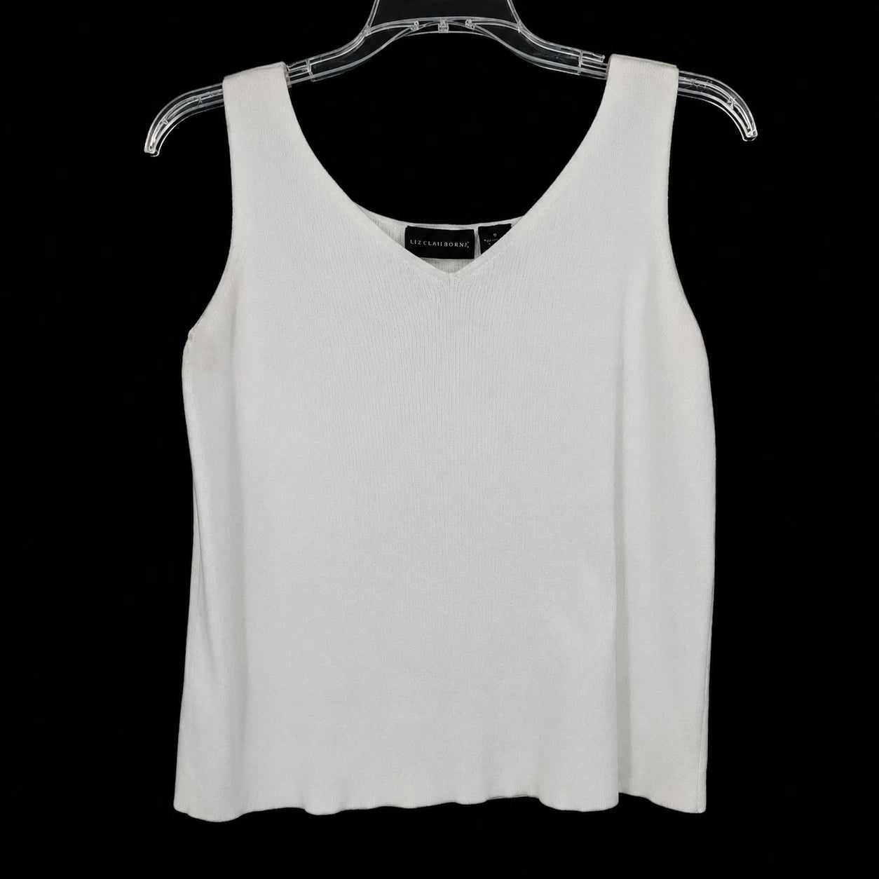 Relativity Women's Medium White Rib Knit Tank Top V Neck Sleeveless 100% Cotton