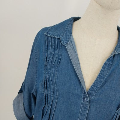 Gloria Vanderbilt Blue 3/4 Sleeve Roll Tab Shirt Blouse Large Chic Stylish Top