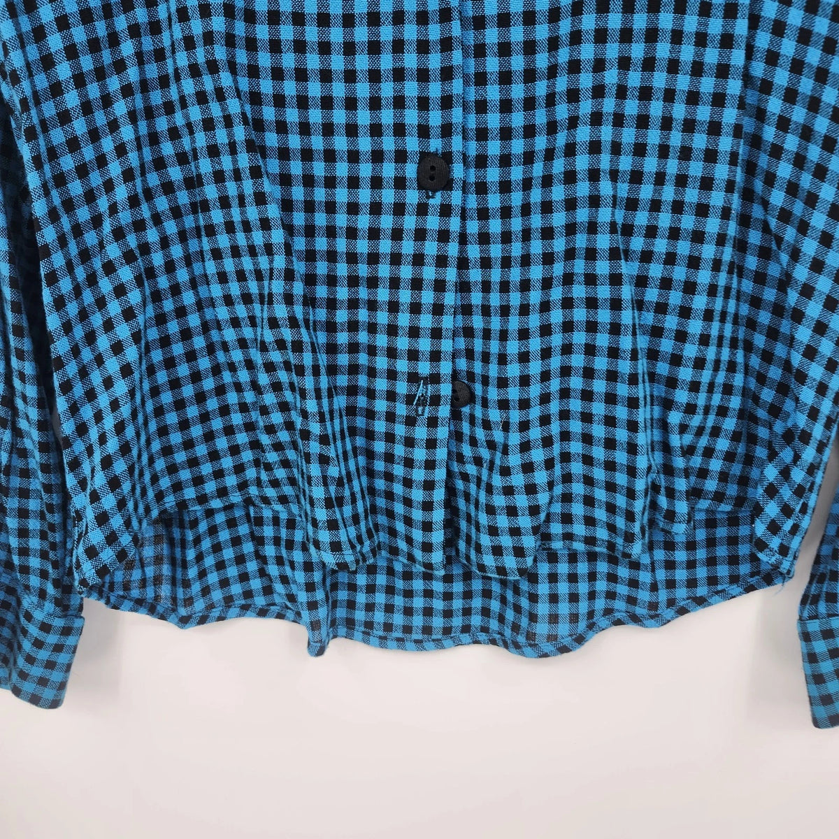 Canvasbacks Lutton & Horsfield Women's Small Blue Black Check Rayon Blouse