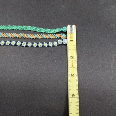 Lot of 3 Seed Beaded Bracelets Daisy Floral Turquoise & Multicolor Pattern 7 in
