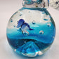 Art Glass Dolphin Figurine Leaping Over Cobalt Blue Ball 7" Paperweight