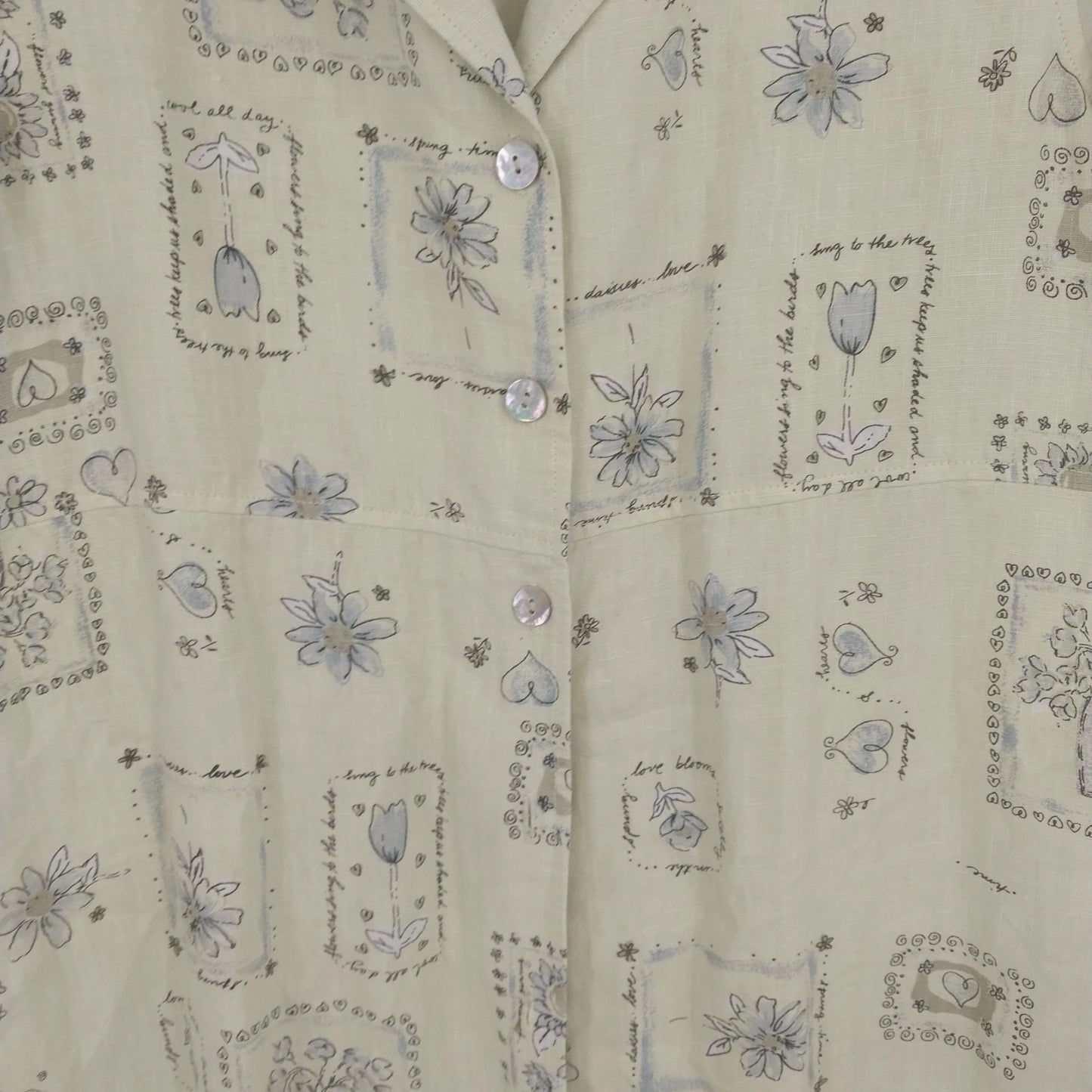 John Paul Richard Linen Shirt Dress Green Floral Button Front Medium