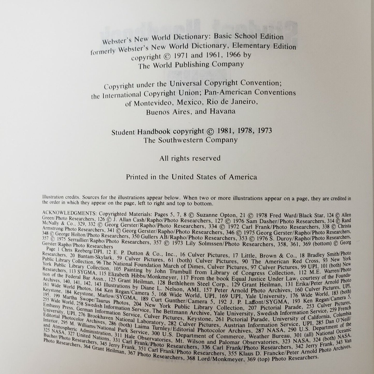 Websters New World Dictionary 1981 Student Handbook Edition