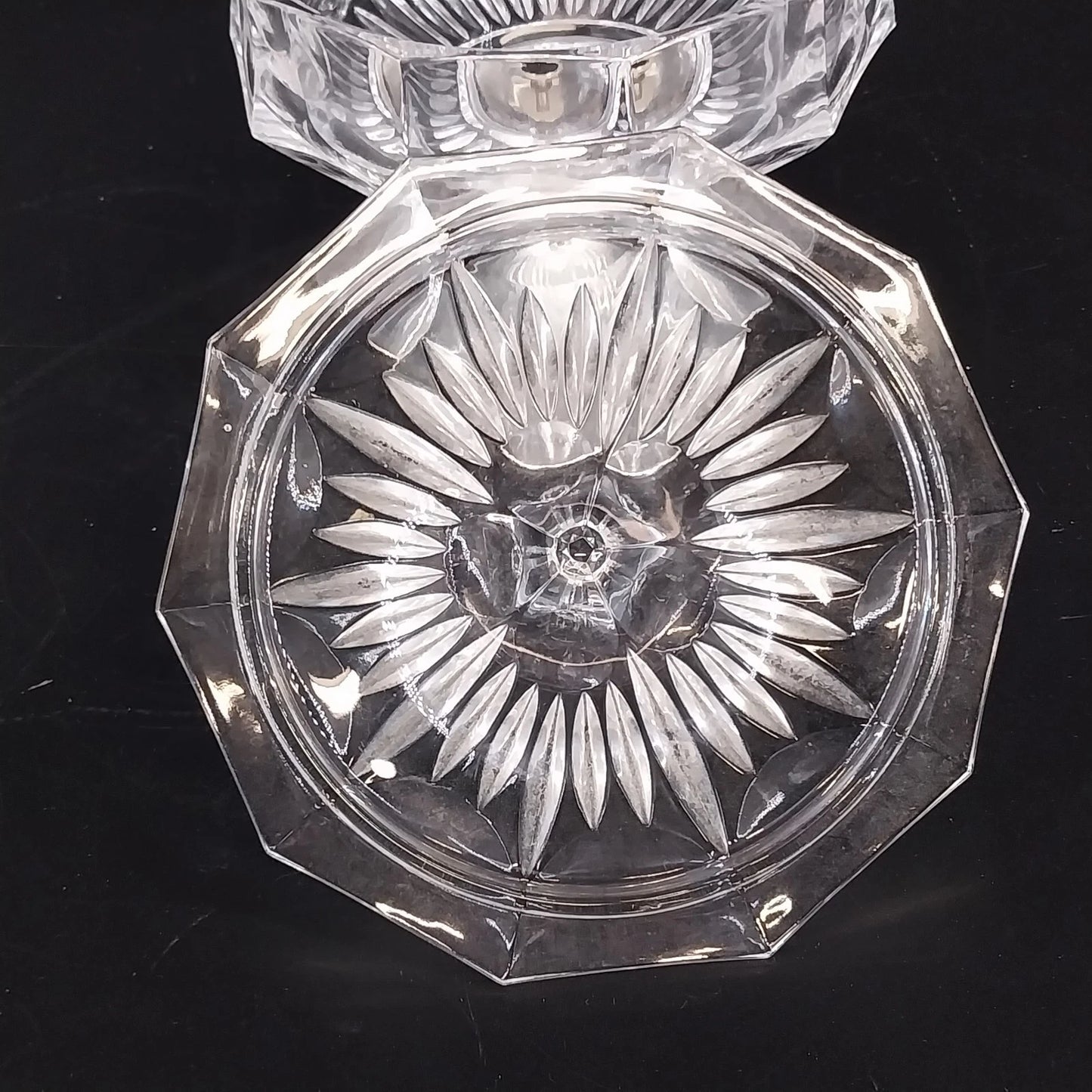 Heavy Glass Thumbprint Candy Dish Compote w Lid Silver Metal Base 7" Vintage