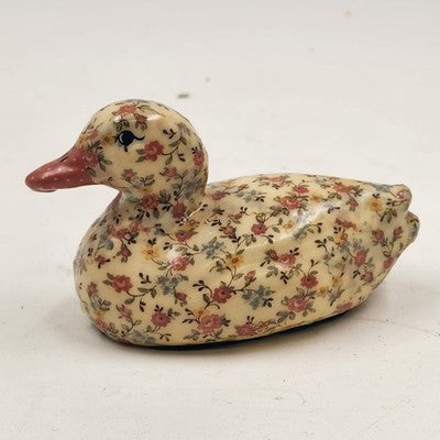 Small Duck Decoy Floral Decoupage Display Felt Base Decorative Porcelain 5” x 3"