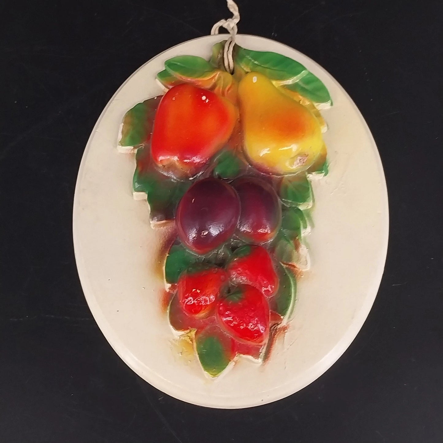 Fruit Chalkware 3D Wall Plaque Oval Kitchen Decor MCM 10"x7" Wall Hanging