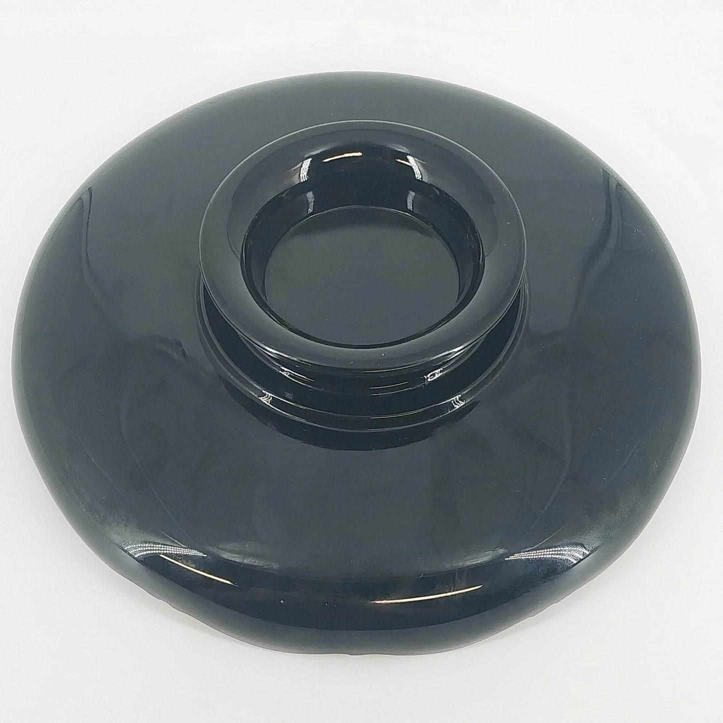 LE Smith Mt Pleasant Black Glass Footed Serving Bowl Scalloped Rim 9.25" Vintage
