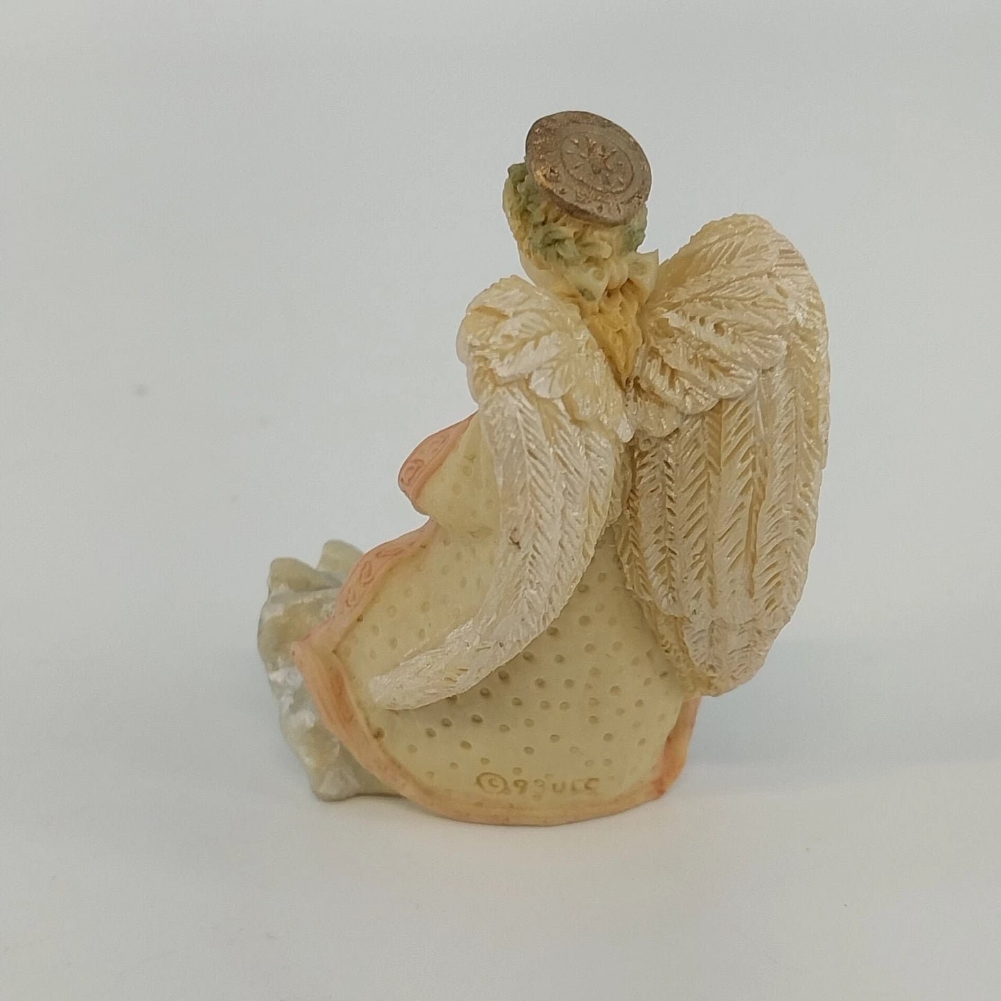 Praying Angel White Pink Resin Figurine Textured Halo 5" United Design Corp USA