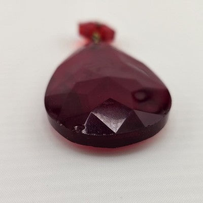 Ruby Red Faceted Teardrop & Button Crystal Prisms Hanging Chandelier Parts 2"