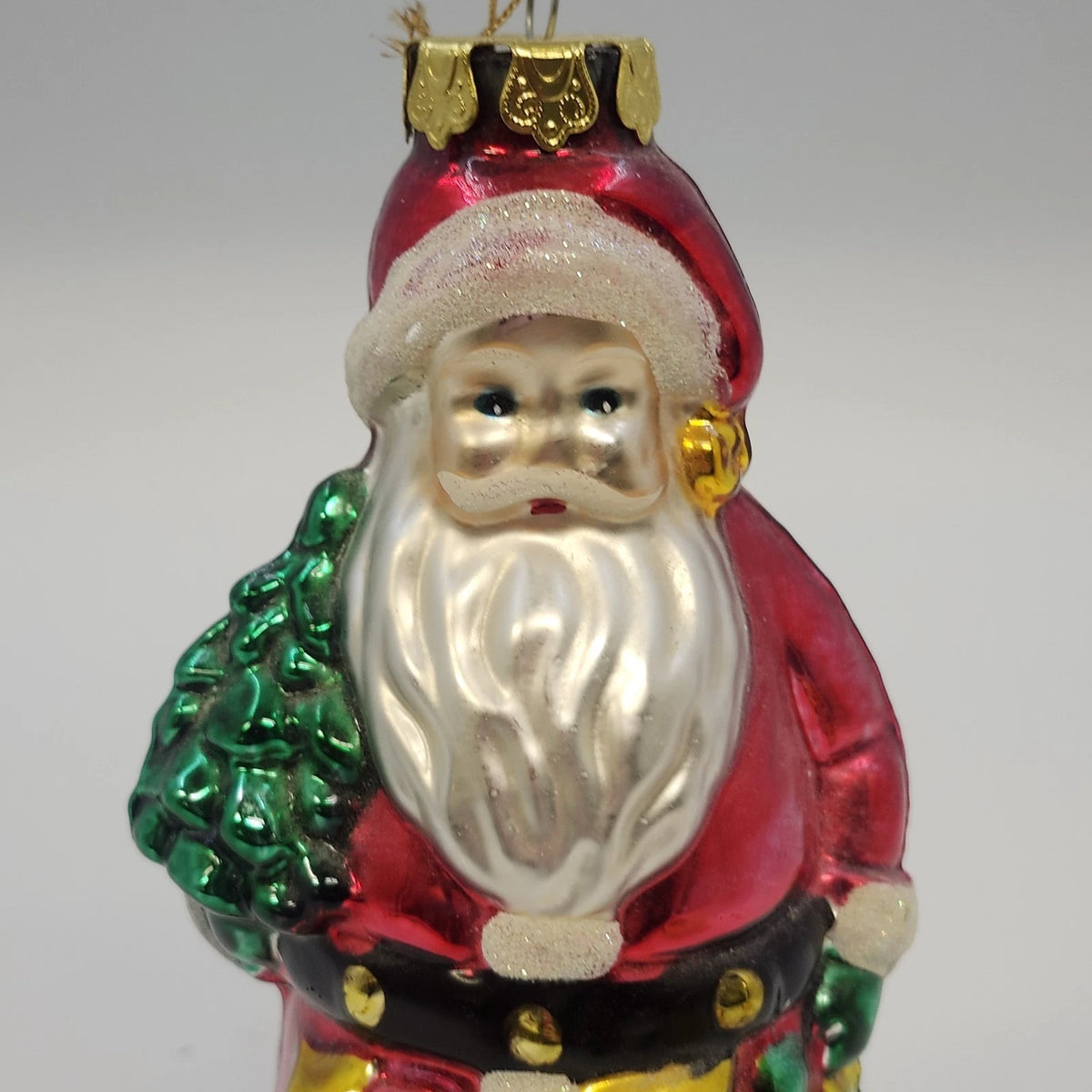 Large Hand Painted Blown Glass Santa Claus Christmas Tree Hanging Ornament 7"