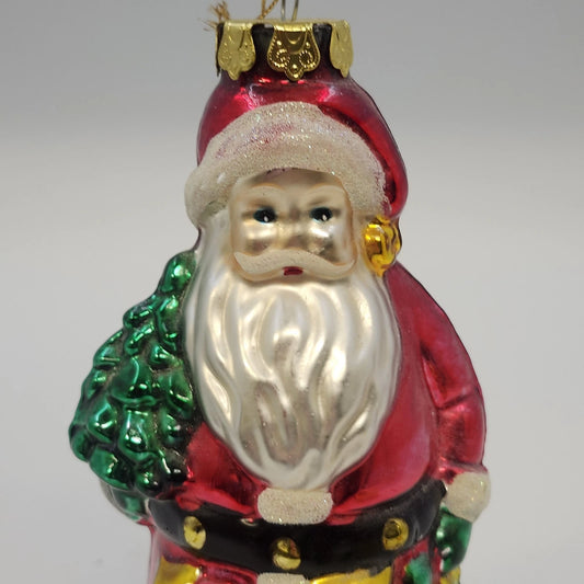 Large Hand Painted Blown Glass Santa Claus Christmas Tree Hanging Ornament 7"