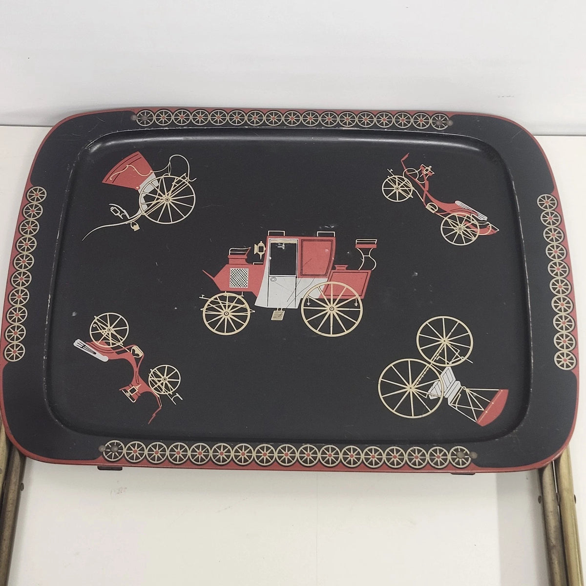 4 Cal-Dak TV Trays Carriage & Stagecoach Black Folding with Stand Vintage