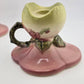 2pc Hull Pottery Woodland Candlesticks W30 Single Holder Pink Chartreuse Glossy