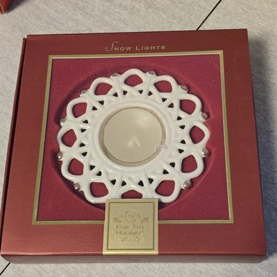 Candle Holder Lenox Holidays Snow Light Shimmer Votive Tealight Snowflake 4” NIB