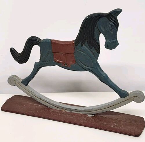 Cast Iron Rocking Horse Door Stop Gray and Red 10.75" x 2.5" x 8.25"h Vintage